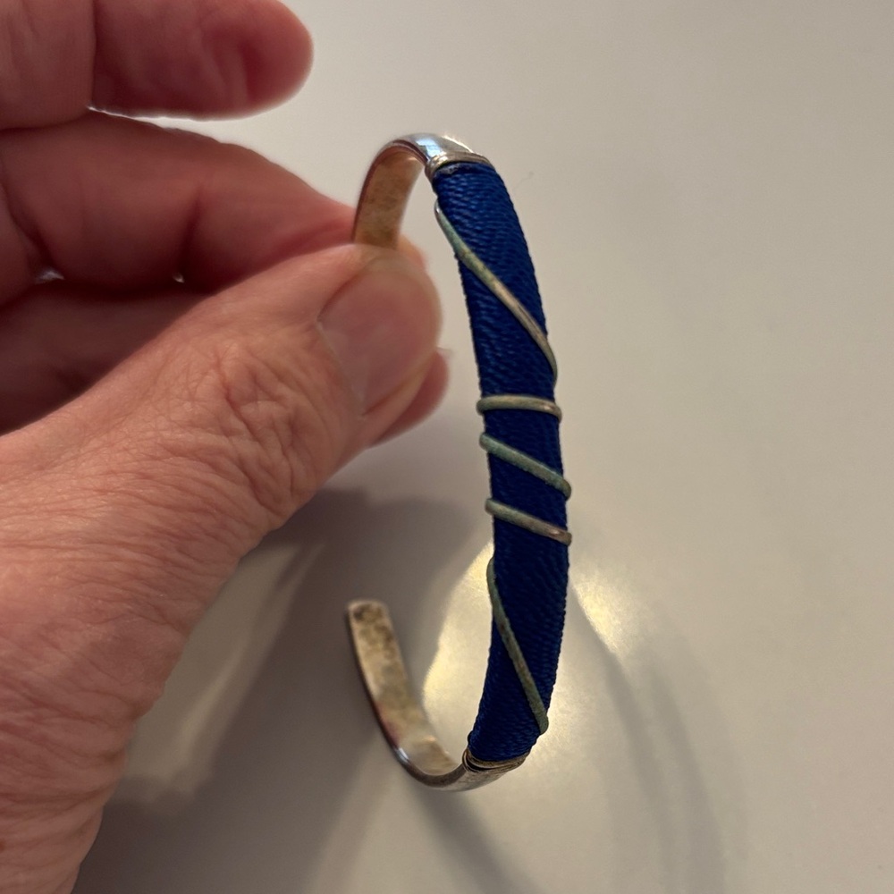 Silver and Marine Blue Wrapped Cuff Bracelet